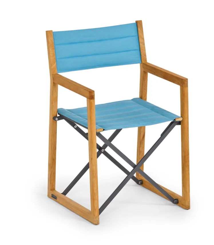 Gartenstuhl Klappstuhl Weish�upl Loft Sessel Teakholz/Stoff wasserblau gepolster